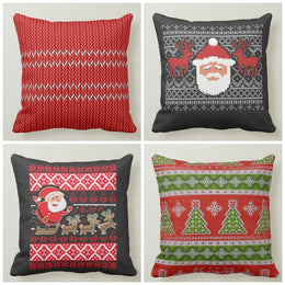 Christmas Pillow Covers|Santa Claus Decor|Embroidery Patterned Decorative Pillow Case|Xmas Throw Pillow|Xmas Gift Ideas|Christmas Deer Decor