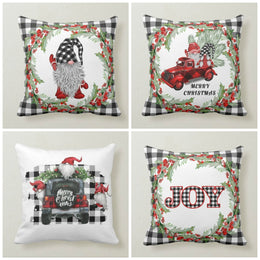 Christmas Pillow Covers|Dwarf Santa Claus Decor|Checkered Decorative Pillow Case|Xmas Throw Pillow|Gnome Print Cushion|Christmas Tree Decor