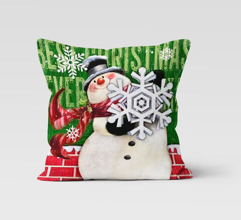 Christmas Pillow Covers|Xmas Snowman Decor|Winter Decorative Pillow Case|Cute Cats with Santa Hat Throw Pillow|Xmas Snowman Pillow