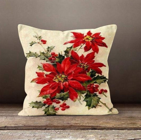 Christmas Flower Pillows|Xmas Red Poinsettia Decor|Winter Trend Pillow Case|Valentine Day Gift Idea|Housewarming Gift|Christmas Flower Decor