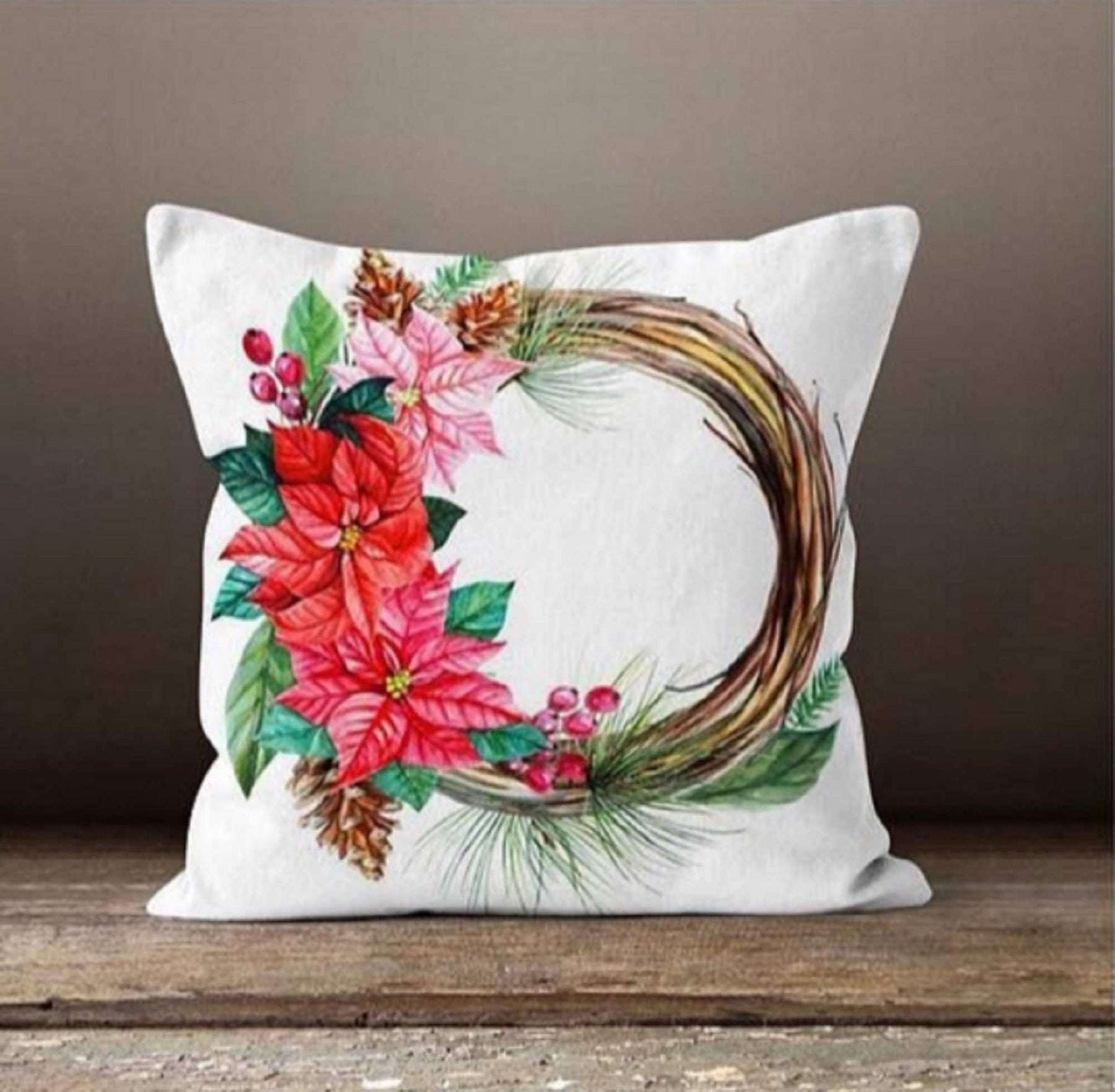Red Felt Poinsettia Shaped Holiday Decorative Throw Pillow