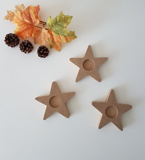 Set of 3 Unfinished Wooden Star Candle Holders|Plain Wooden Decor|Ready to Paint, Varnish, Decoupage|Custom Unfinished Wood DIY Supply|Gift