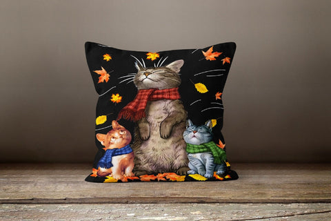 Fall Trend Pillow Cover|Autumn Animal Decor|Winter Trend Pillow Case|Outdoor Throw Pillow Top|Housewarming Cat Fox Raccoon Hedgehog Decor