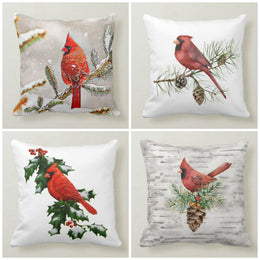 Christmas Pillow Cover|Xmas Red Bird Decor|Winter Decorative Pillow Case|Xmas Throw Pillow|Pinecone Pillow|Cardinal Christmas Home Decor