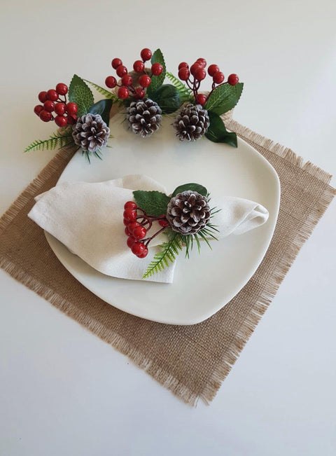 Christmas Napkin Rings|Winter Trend Napkin Ring|Jute Rope Napkin Holder|Redberry Table Decor|Pinecones Tablecenterpiece|Love Napkin Holder