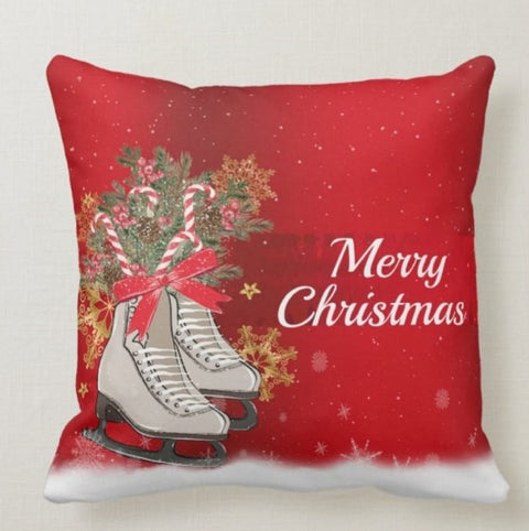 Christmas Pillow Covers|Xmas Home Decor|Winter Decorative Pillow Case|Xmas Skate Throw Pillow|Jingle Pillow Cover|Merry Christmas Pillow