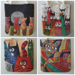 Cute Cats Tapestry Shoulder Bags|Fabric Handmade Bag|Woven Shoulder Bag|Cat Print Tote Bag|Carpet Bag|Gobelin Cat Bag|Cat Lover Gift