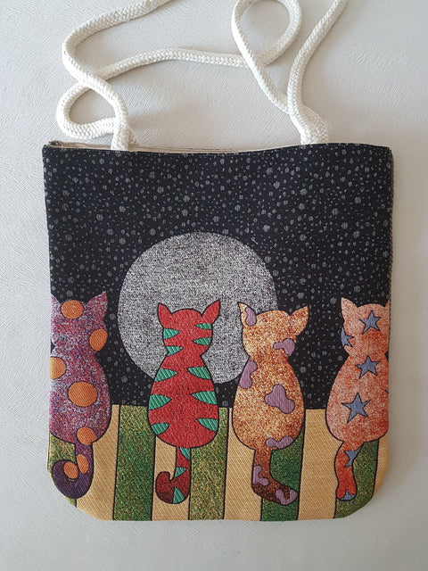 Cute Cats Tapestry Shoulder Bags|Fabric Handmade Bag|Woven Shoulder Bag|Cat Print Tote Bag|Carpet Bag|Gobelin Cat Bag|Cat Lover Gift