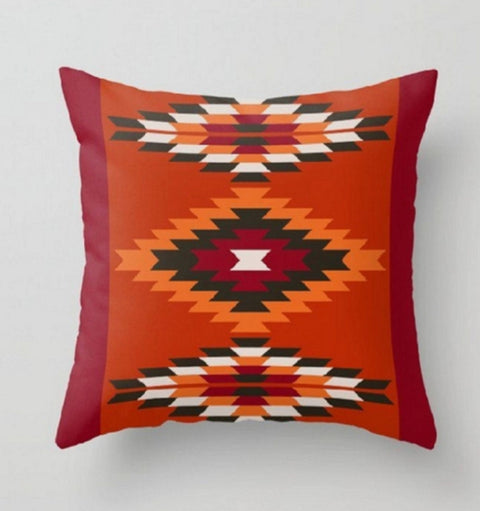 Rug Design Pillow Covers|Terracotta Southwestern Cushion Case|Decorative Aztec Print Ethnic Home Decor|Farmhouse Style Geometric Pillow Case
