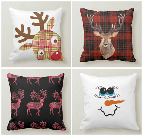 Christmas Pillow Covers|Xmas Deer Decor|Winter Decorative Pillow Case|Xmas Cute Deer Throw Pillow|Xmas Buffalo Plaid Decor|Xmas Pillow Cover
