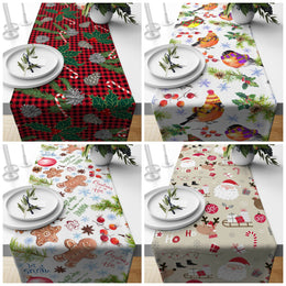 Christmas Table Runners|Winter Trend Table Runner|Checkered Xmas Home Decor|Xmas Holly Berry Table Decor|Cute Deer Runner Tablecloth