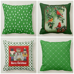 Christmas Pillow Covers|Xmas Green Decor|Winter Decorative Pillow Case|Xmas Cardinal Throw Pillow|Merry Xmas Cover|Christmas Red Bird Decor