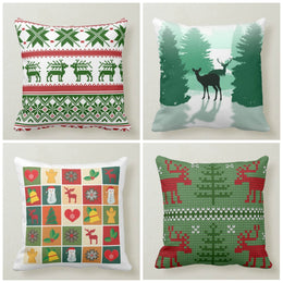 Christmas Pillow Covers|Xmas Green Deer Decor|Winter Pillow Case|Xmas Gift Ideas|Xmas Icons Pillow|Housewarming Gift|Xmas Throw Pillow