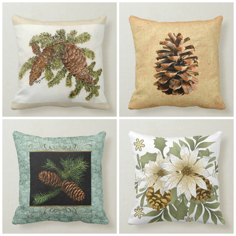 Decorative Pillow Covers|Pinecones Cushion Case|Pine Needle Throw Pillow|Pinecones Home Decor|Housewarming Farmhouse Autumn Pillow Case