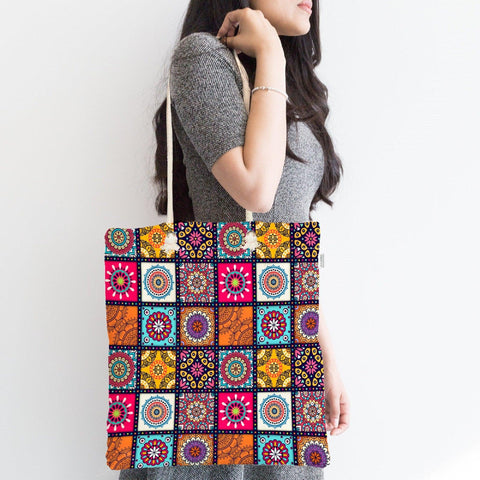 Ethnic Fabric Shoulder Bag|Mosaic Pattern Handbag|Geometric Design Tote Bag|Beach Shoulder Bag|Bohemian Picnic Bag|Vintage African Bag