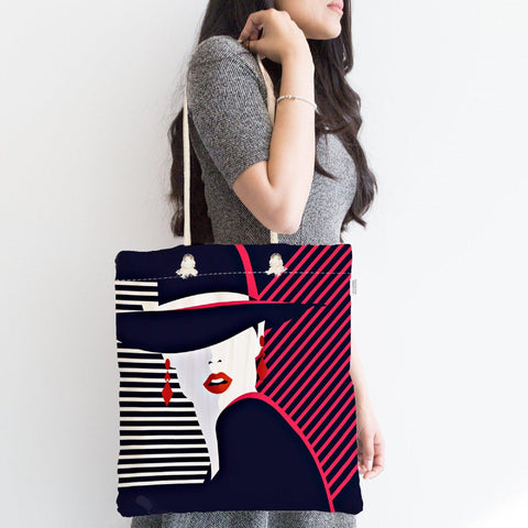 Fashion Woman Shoulder Bag|Icon Woman Fabric Bag|Red Hat Girl Handbag|Beach Tote Bag|Eco Friendly Stylish Bag|Boho Style Chic Woman Purse
