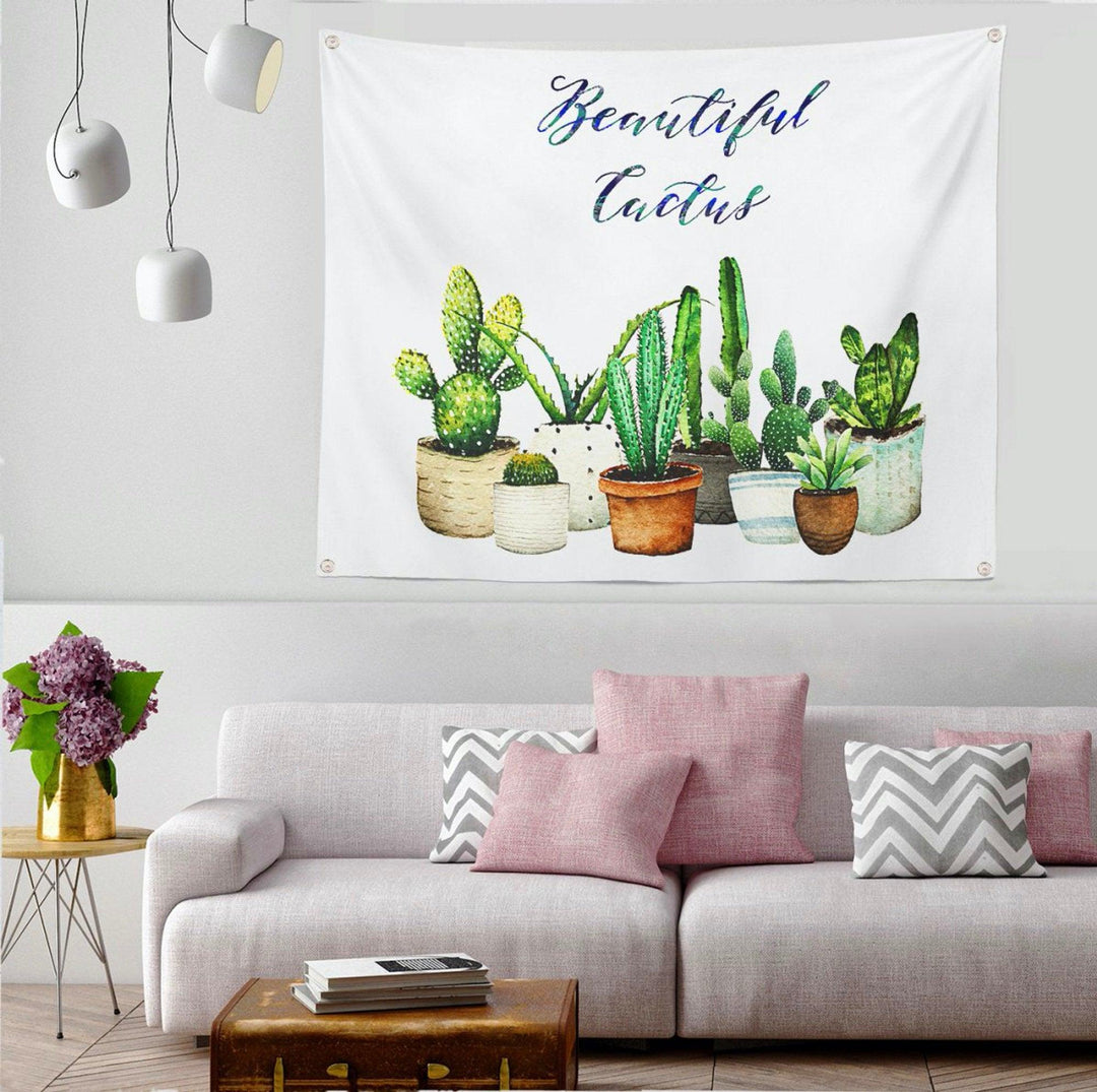 cactus succulent fabric Pink Green Cactus Fabric Wall Tapestry – Akasia