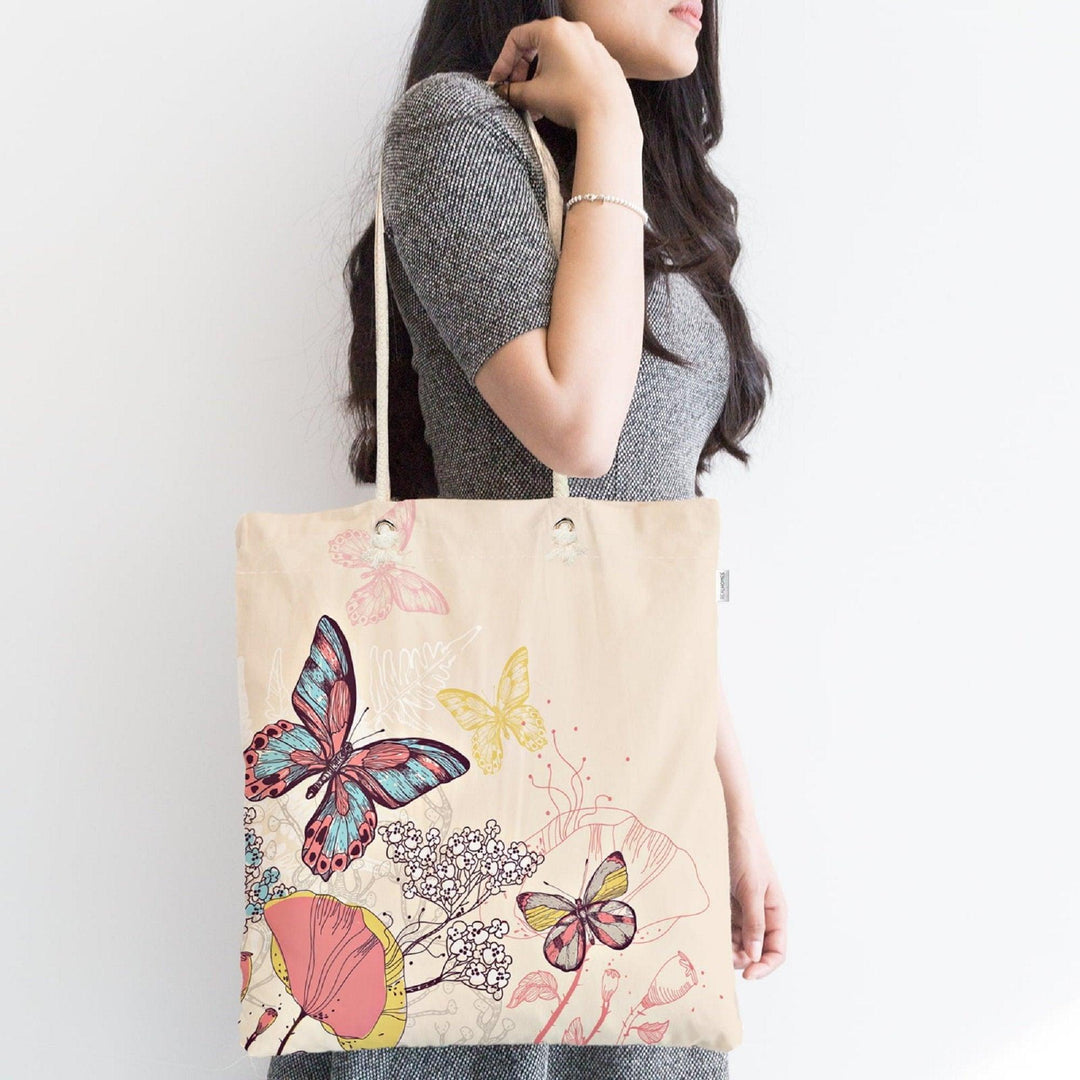 Butterflies Shoulder Bag|Colorful Butterflies Beach Tote Bag|Valentine&#39;s Day Gift for Her|Summer Trend Fabric Bag|Boho Style Messenger Bag