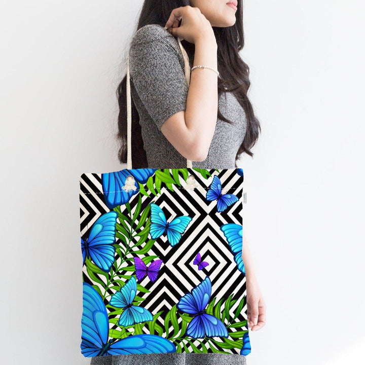 Butterflies Shoulder Bag|Colorful Butterflies Beach Tote Bag|Valentine&#39;s Day Gift for Her|Summer Trend Fabric Bag|Boho Style Messenger Bag