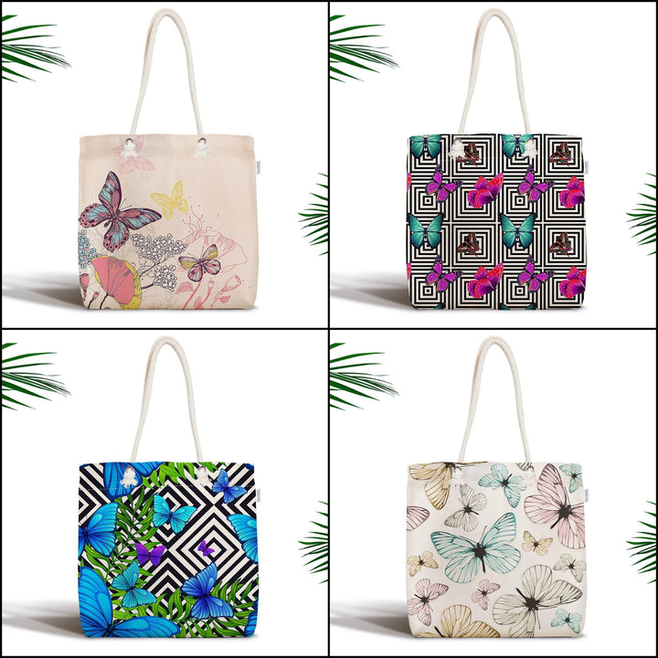 Butterflies Shoulder Bag|Colorful Butterflies Beach Tote Bag|Valentine&#39;s Day Gift for Her|Summer Trend Fabric Bag|Boho Style Messenger Bag