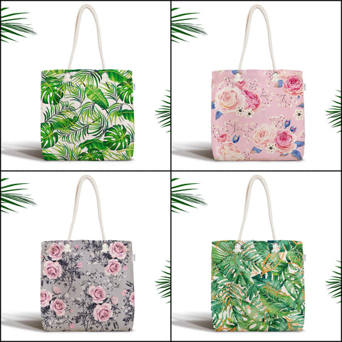 Floral Shoulder Bag|Fabric Handbag with Flowers|Green Plants Handbag|Rose Beach Tote Bag|Summer Trend Rosy Messenger Bag | Bag Gift for Her
