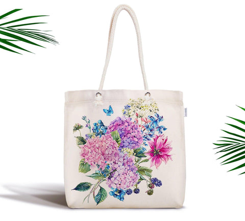 Floral Shoulder Bag|Fabric Handbag with Flowers|Colorful Handbag|Rose Beach Tote Bag|Summer Trend Rosy Messenger Bag|Elegant Gift for Her