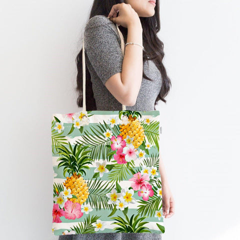 Floral Shoulder Bag|Fabric Handbag with Flowers|Green Plants Handbag|Rose Beach Tote Bag|Summer Trend Rosy Messenger Bag|Gift for Her