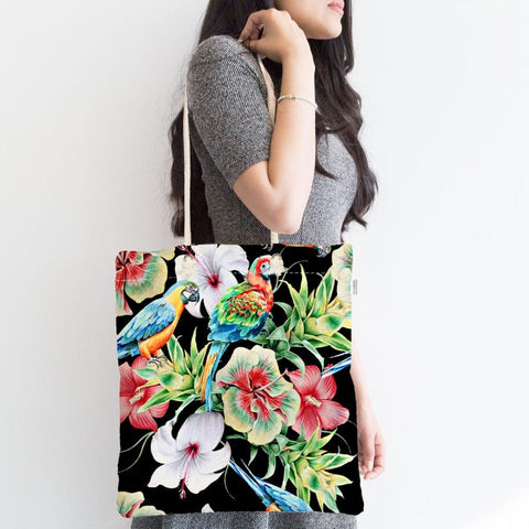 Floral Shoulder Bag|Fabric Handbag with Flowers|Boho Handbag|Rose Beach Tote Bag|Summer Trend Rosy Gift for Her|Floral Bird Messenger Bag