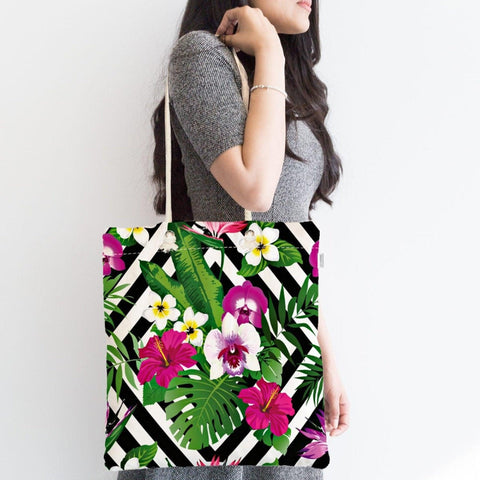 Floral Shoulder Bag|Fabric Handbag with Flower|Floral ZigZag Pattern Purse|Rose Beach Tote Bag|Summer Trend Rosy Messenger Bag|Gift for Her