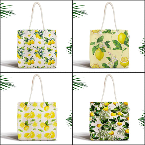 Floral Lemon Shoulder Bag|Summer Trend Fabric Bag|Lemon Shopping Bag|Fresh Citrus Bag|Lemon Beach Tote Bag|Gift for Her|Yellow Lemon Bag