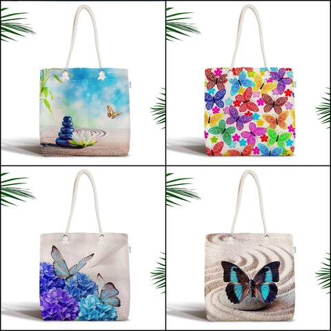 Butterflies Shoulder Bag|Colorful Butterflies Beach Tote Bag|Valentine&