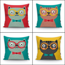 Cute Cat Kid Pillow Cover|Decorative Kid Cushion Case|Cartoon Inspired Home Decor|Housewarming Cushion Cover|Children's Throw Pillow Case