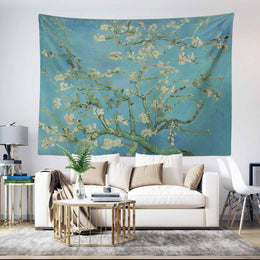 Almond Blossom by Van Gogh Wall Tapestry|Van Gogh Tapestry|Colorful Flower Wall Hanging Art|Blue Floral Tapestry|Masterpiece Fabric Wall Art