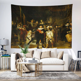 The Night Watch by Rembrandt Wall Tapestry|Rembrandt Painting Wall Hanging Art|Rembrandt Masterpiece Night Patrol Fabric Wall Art|Wall Decor