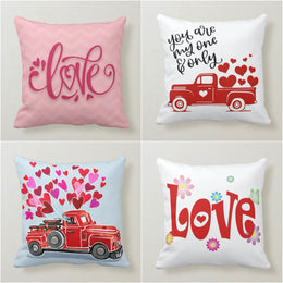 Love Throw Pillow Cover|Valentine's Day Cushion Case|Red Truck Heart Print Lumbar Pillow Top|Romantic Home Decor|14 February Gift for Women