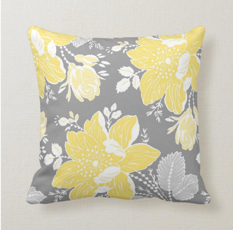 Yellow Floral Pillow Cover|Yellow Bird on Tree|Decorative Throw Lumbar Case|Bedding Home Decor|Housewarming Cushion Case|Farmhouse Pillow