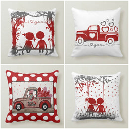 Love Throw Pillow Cover|Valentines on The Swing Cushion Case|Romantic Red White Gray Home Decor|Red Truck Pillow Sham|His Engagement Present