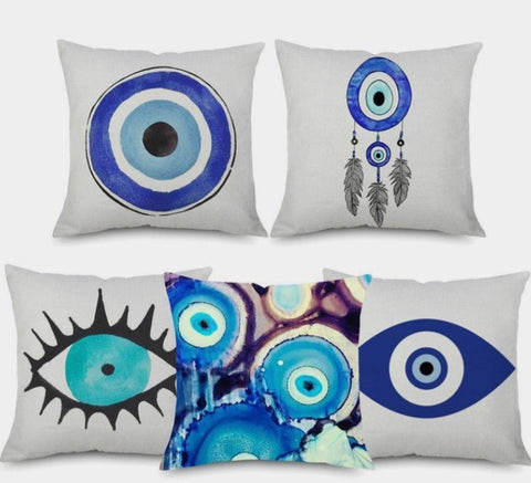 Evil Eye Pillow Cover|Blue Turkish Greek Evil Eye Cushion Case|Good Luck Home Decor|Protection Amulet Throw Pillow|Nazar Boncuk Boho Bedding