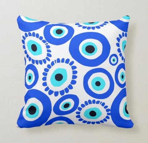 Evil Eye Pillow Cover|Turkish Greek Blue Evil Eye Cushion Case|Good Luck Home Decor|Protection Amulet Throw Pillow | Nazar Bead Boho Bedding