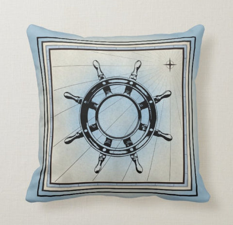 Nautical Pillow Cover|Anchor Throw Pillow Case|Navy Marine Pillow|Decorative Anchor Wheel Seahorse Yacht Decor|Authentic Navy Porch Pillow