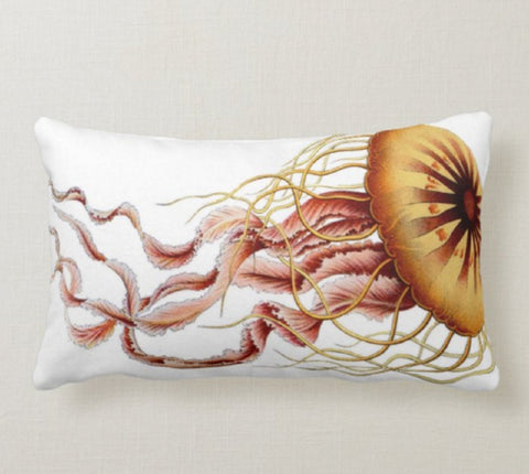 Beach House Pillow Case|Navy Marine Pillow Cover|Coastal Cushion Cover|Coral Throw Pillow|Octopus Jellyfish Sea Decor|Porch Pillow Case