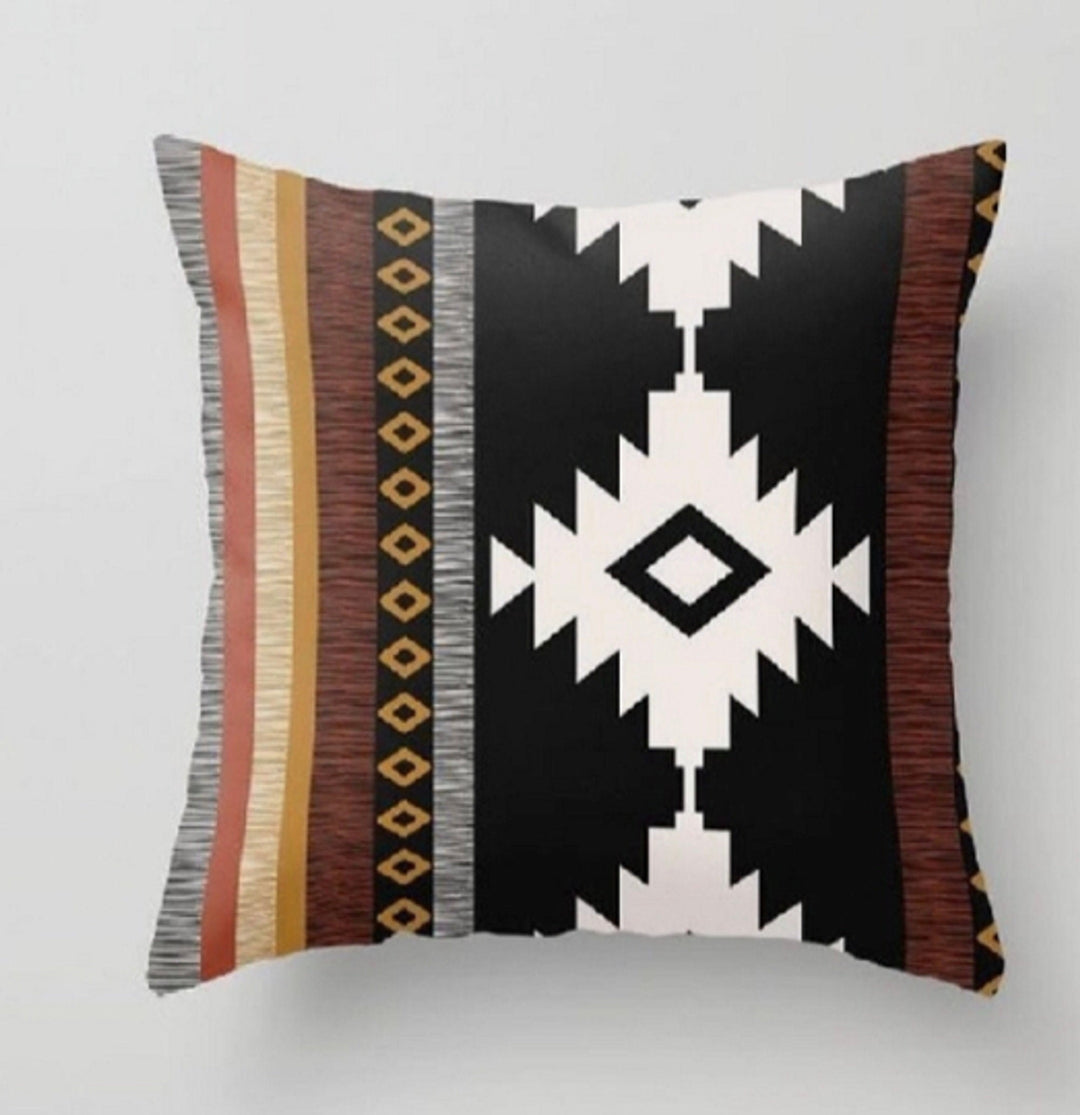 Boho Aztec Pillow Covers Set Of 2 – 22x22 Inch Western Native American Red Brown Turquoise Throw Pillow Covers