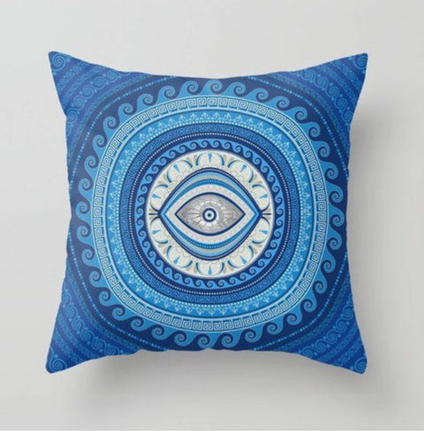 Evil Eye Pillow Cover|Turkish Greek Blue Evil Eye Cushion Case|Good Luck Home Decor|Protection Amulet Throw Pillow|Nazar Bead Boho Bedding