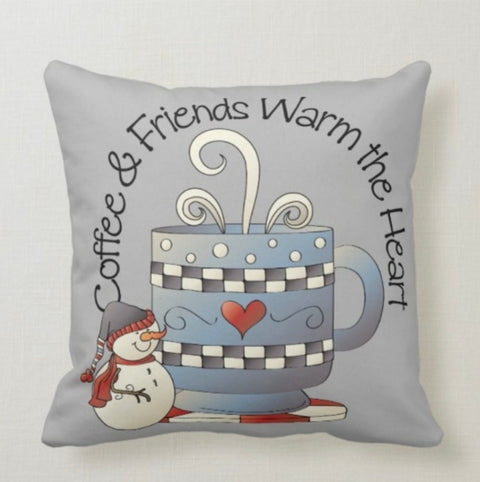 Winter Trend Pillow Cover|Cute Snowman Cushion Case|Snow Wonderland Pillow Top|Housewarming Winter Throw Pillow|Xmas Coffee Friends Decor