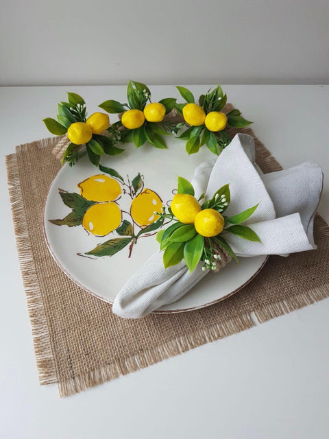 Faux Lemon Napkin Ring|White Floral Lemon Napkin Holder|Farmhouse Table Decor|Summer Wedding Table Centerpiece|Fresh Citrus Kitchen Decor