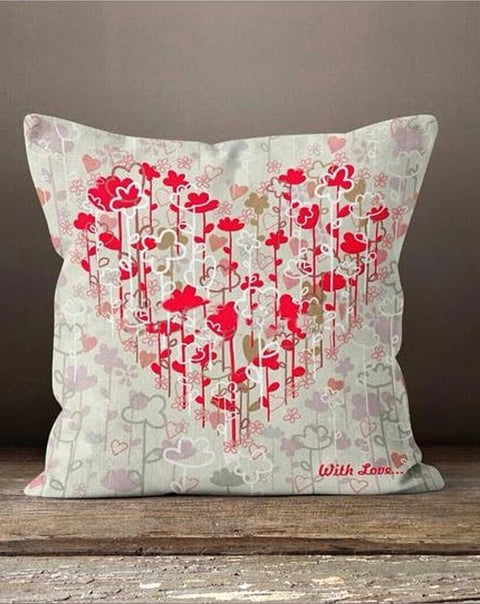 Love Throw Pillow Cover|February 14 Home Decor|Romantic Gift for Sweetheart|Valentine Cushion with Red Purple Heart Painting|Amour Decor