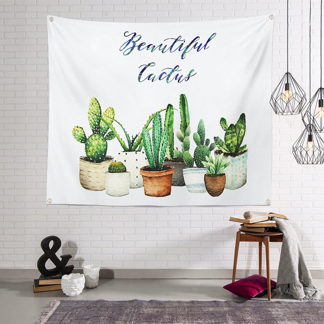 succulent tapestry Pink Green Cactus Fabric Wall Tapestry – Akasia