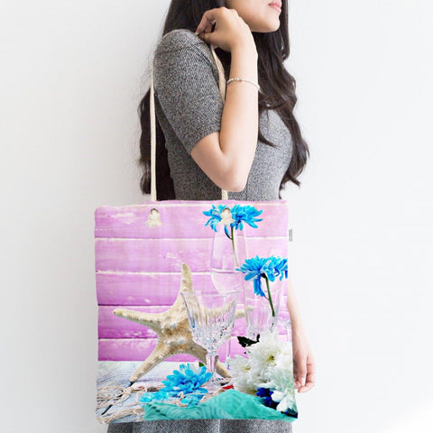 Coastal Shoulder Bags|Starfish Fabric Handbag|Colorful Seashells Handbags|Marine Beach Tote Bag|Digital Print Messenger Bag|Gift for Her