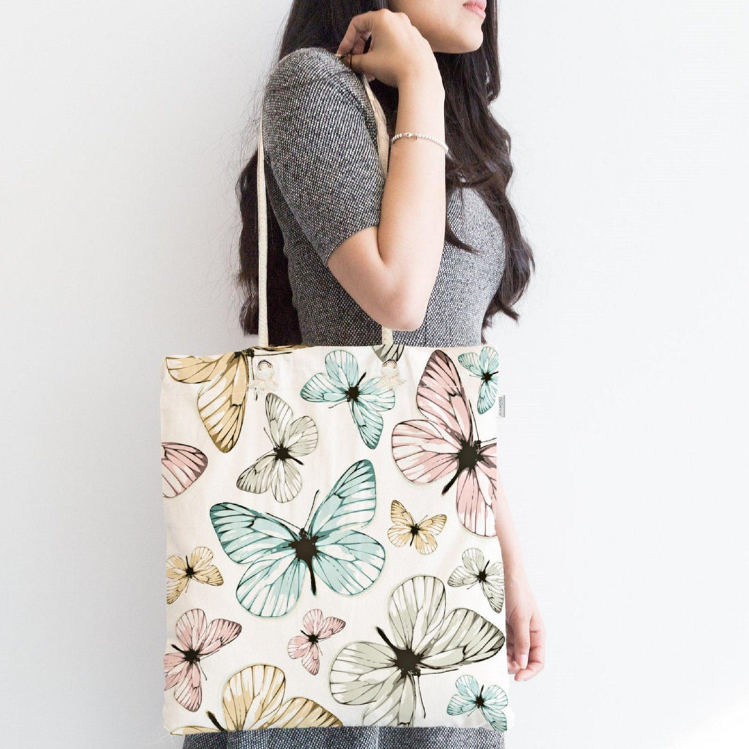 Butterflies Shoulder Bag|Colorful Butterflies Beach Tote Bag|Valentine&#39;s Day Gift for Her|Summer Trend Fabric Bag|Boho Style Messenger Bag