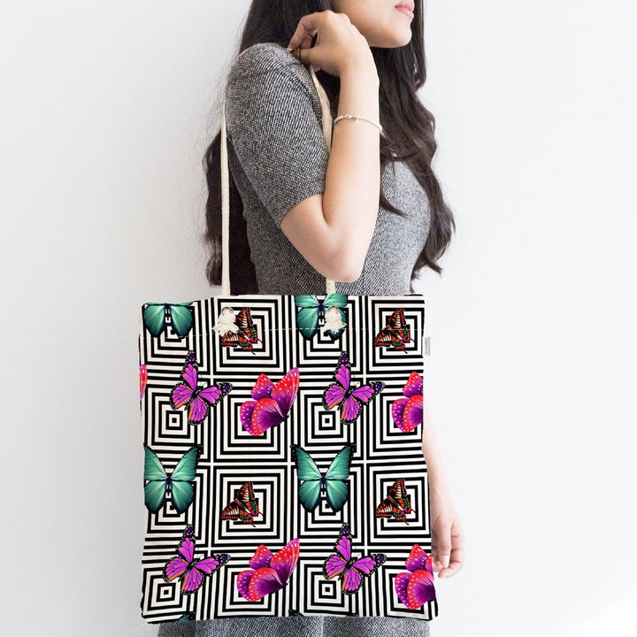 Butterflies Shoulder Bag|Colorful Butterflies Beach Tote Bag|Valentine&#39;s Day Gift for Her|Summer Trend Fabric Bag|Boho Style Messenger Bag